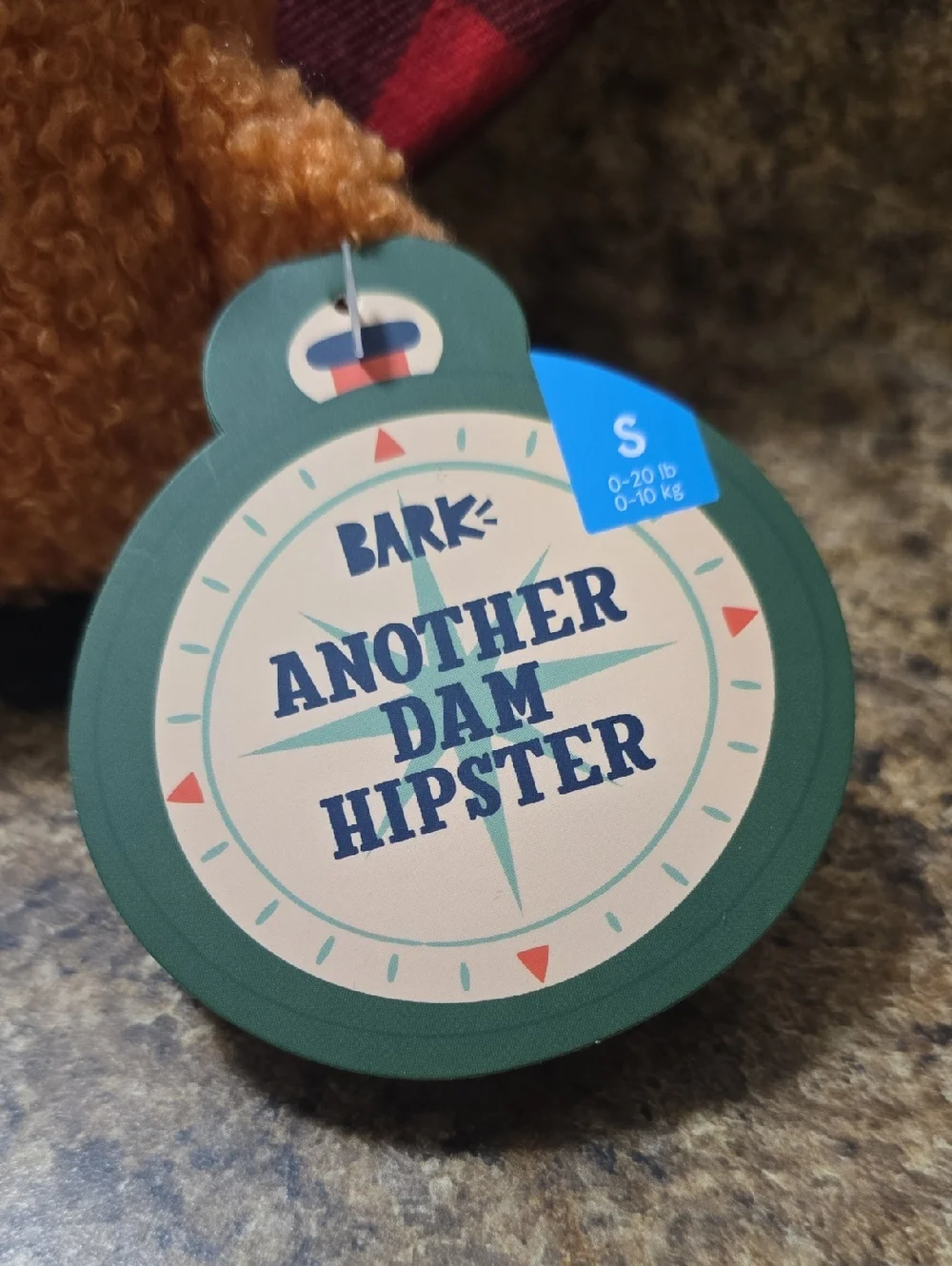 BARK Another‎ Dam Hipster Dog Toy Orange  with Plaid Accent NWT Size Small
